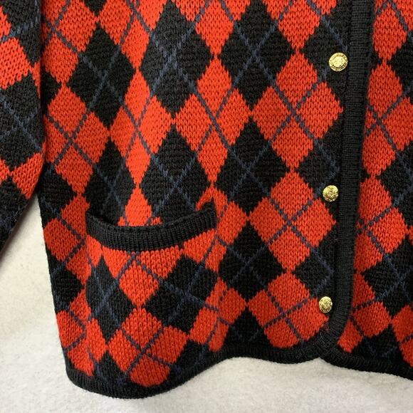 Vintage Womens Argyle Button Cardigan Sweater Sz M Old Money Ivy League Academia - Picture 3 of 9